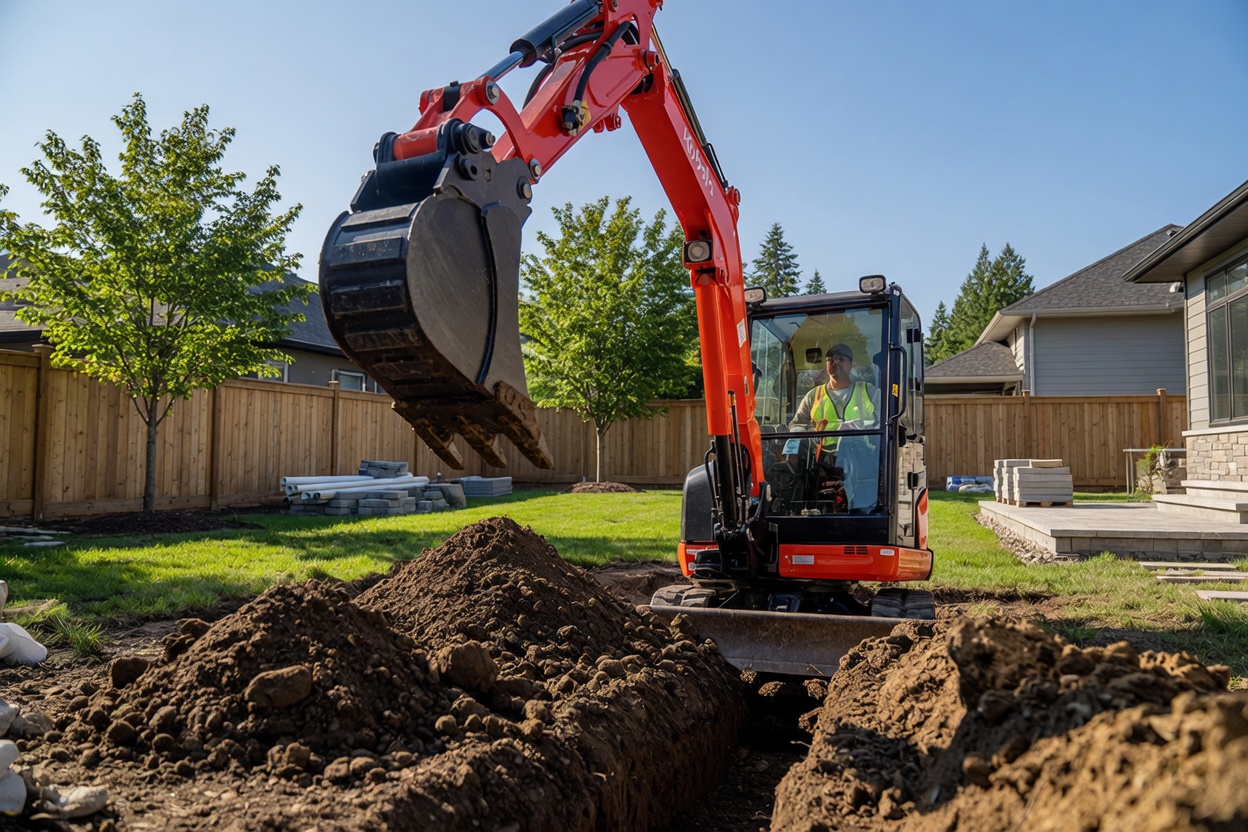 Kubota KX030-4 mini excavator digging a trench